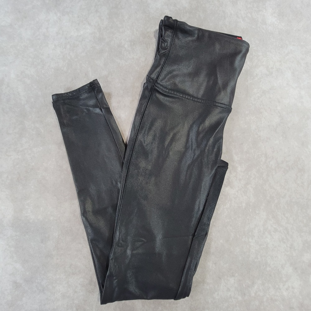 Spanx Faux Leather Leggings Black High Waisted Compression Pants Medium M